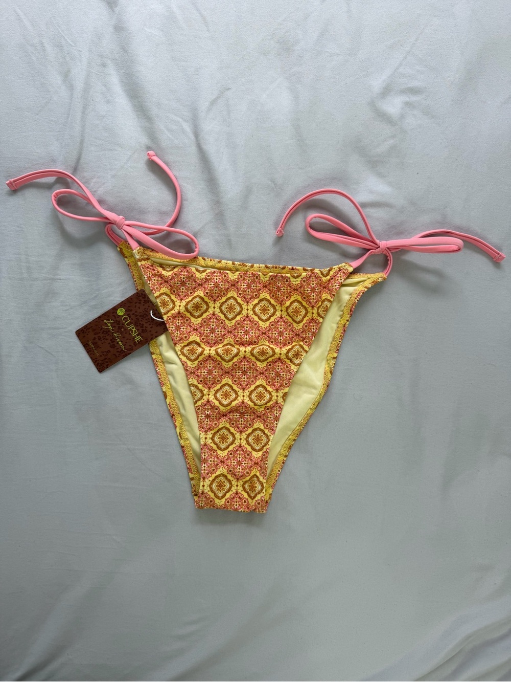 Cupshe Patterned Yellow & Pink Tie-Side Bikini Bottom